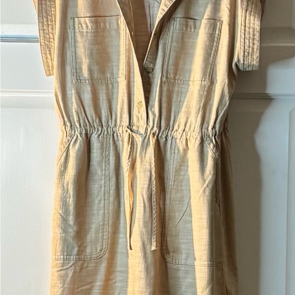 Casual Drawstring Waist Short Sleeve Dress in Beige